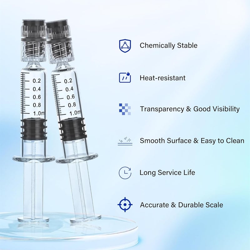 BeHerk 20 Pack 1ml Luer Lock Glass Syringe, Borosilicate Syringes for Liquids, Glue, Oils, Ink, Lab and Crafts Tools without Needle - Image 4